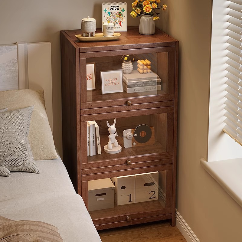 Mesita de noche de madera maciza Estilo retro americano Dormitorio junto a la cama Gabinete de almacenamiento multicapa para el hogar Estante con grietas