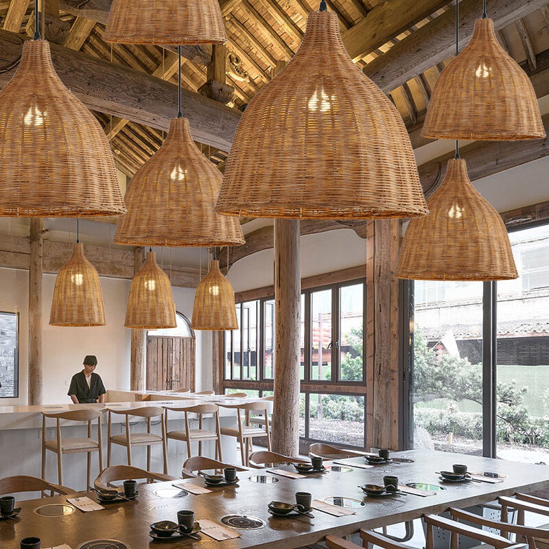 Outdoor Bamboo Art Hotel and B&B Creative Chandelier Personalized Decoration Restaurant Hot Pot Rattan Southeast Asian Lampshade Camping Style Store