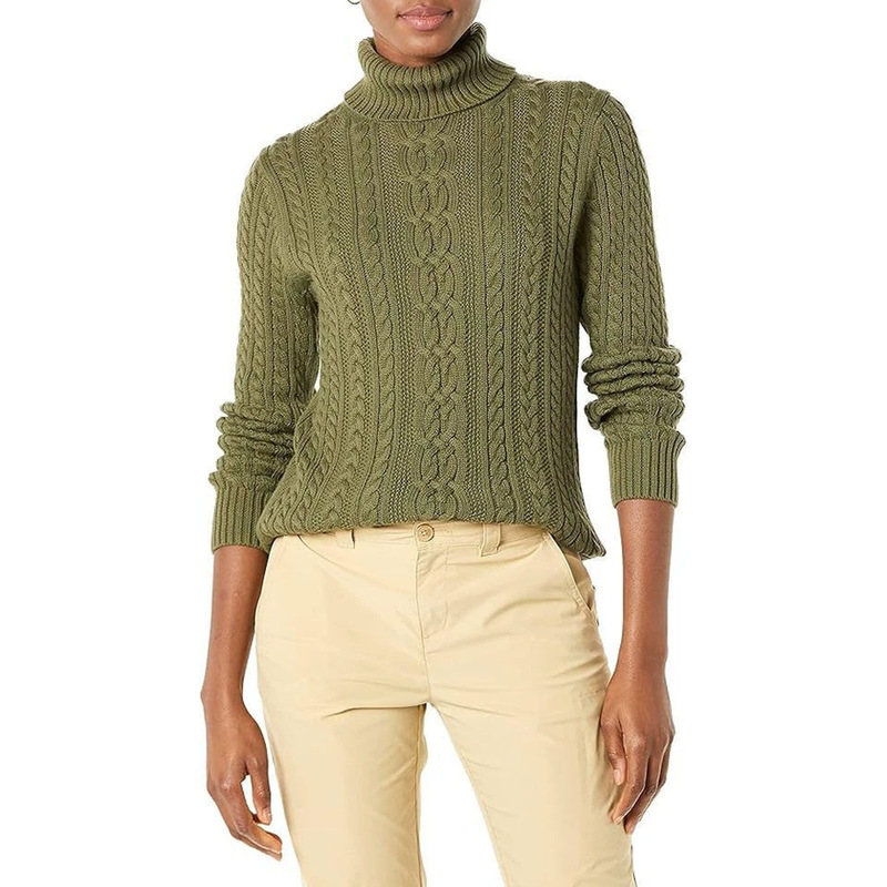 Cross-border supply vintage cable knit turtleneck sweater for women, thickened and warm pullover