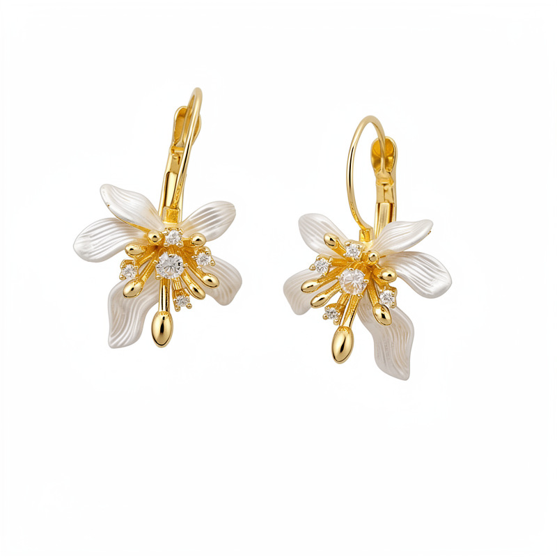 Flores de aceite de piedra de piedra de martillo delicado temperamento nicho personalidad aretes dulces ligeros de lujo alta sensación de auriculares al por mayor