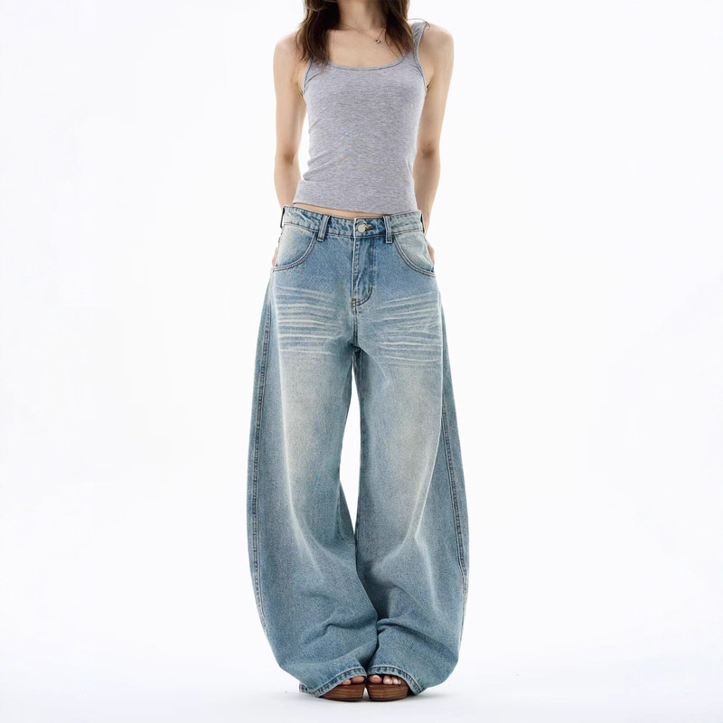 Blue Low-Waist Wide-Leg Jeans for Women in Early Spring New Loose Street Boyfriend Style Drapey Versatile Slimming Straight Pants
