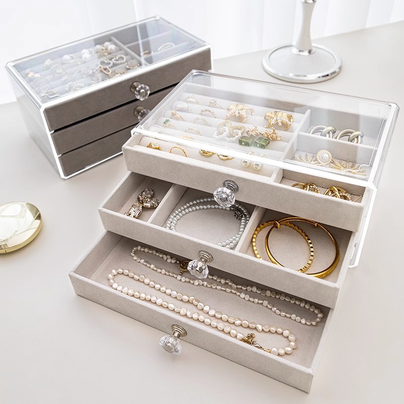 Acrylic Transparent Jewelry Box Three-Layer Pull-Out Box for Rings, Earrings, Necklaces, Watches, Jewelry Storage and Display Box