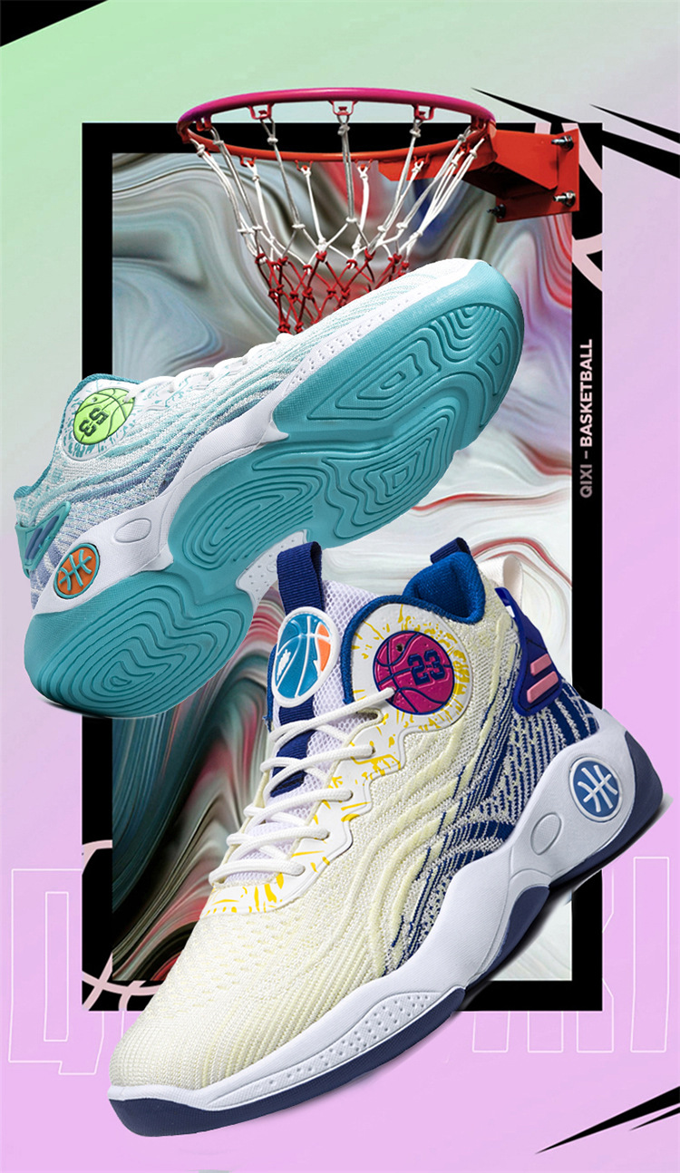 Nowe buty męskie cross border z wysoką cholewką z siateczki, oddychające, praktyczne buty do koszykówki, młodzieżowe, męskie, antypoślizgowe, odporne na zużycie, buty sportowe na świeżym powietrzu_voghion.com