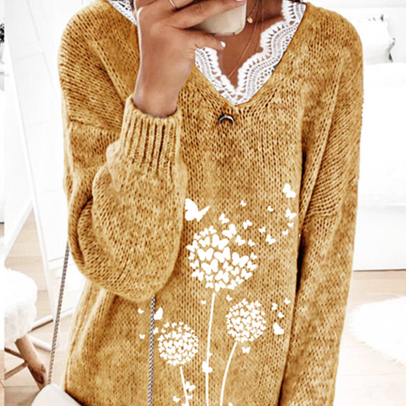 autumn lace knitted sweater for leisure