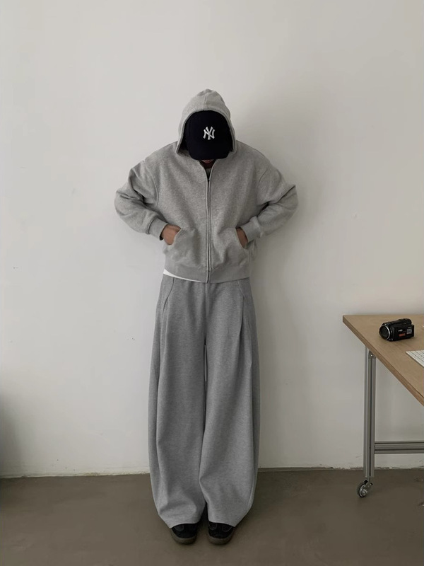 美式复古秋季新款结构剪裁弯刀卫裤男女宽松休闲直筒运动裤ins潮|undefined
