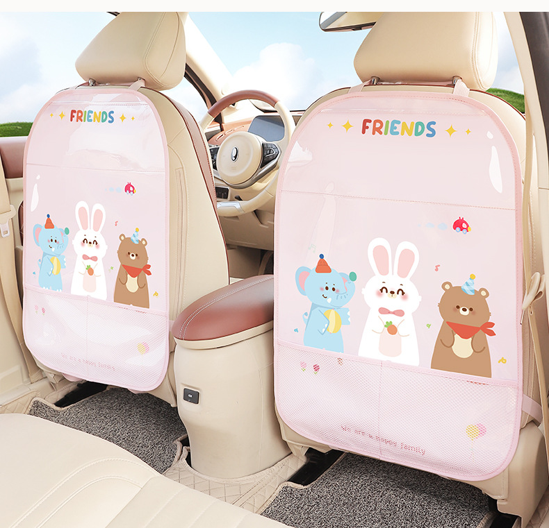 Car Seat Anti-Kick Pad, Seat Back Protection Pad, Cute Cartoon Kidsren's Rear Universal Storage Hanging Bag, Anti-Wear and Dirt-Resistant
