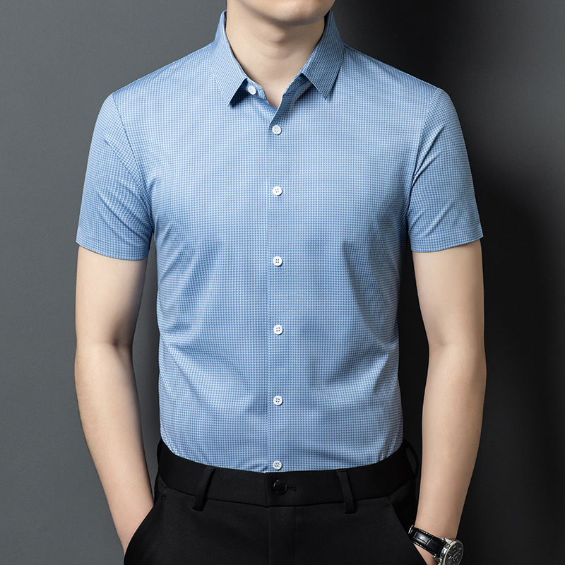 Summer New Korean Style Short-sleeved Shirt Fashion Men's Business Casual Simple All-match Short-sleeved Shirt Trendy Grey Plaid Men