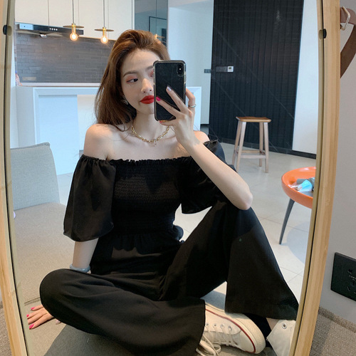 Wide-leg jumpsuits for women's summer  new style, thin, high-end, small, waist, thin, square collar, temperament jumpsuits