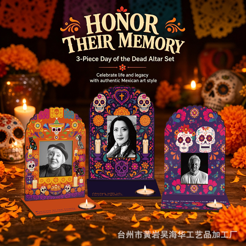 Cross-border Mexican Day of the Dead wooden photo frame altar set ornaments Halloween ghost festival decorative wooden crafts Cross-border Mexican Day of the Dead wooden photo frame altar set ornaments Halloween ghost festival decorative wooden crafts