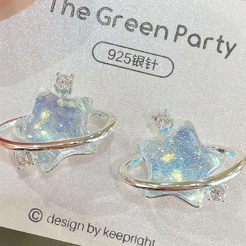 Ocean Star ~ Super hadas brillante claro estrella Stud pendientes ins nicho diseño temperamento Stud pendientes con agujeros pendientes