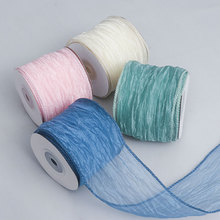 褶皱透明网纱铁丝边包花织带 花艺手工diy鲜花篮礼盒布艺丝带彩带