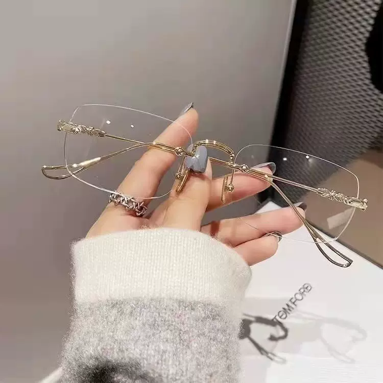 无框眼镜防蓝光老花镜小红同款素颜显瘦眼镜架时尚切边男老花眼镜