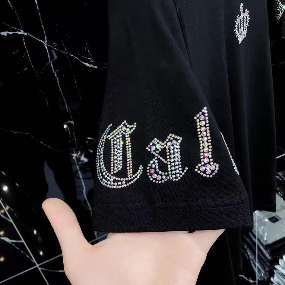 Men's Cotton T-shirt With Crown Diamond Detail Versatile Style_voghion.com
