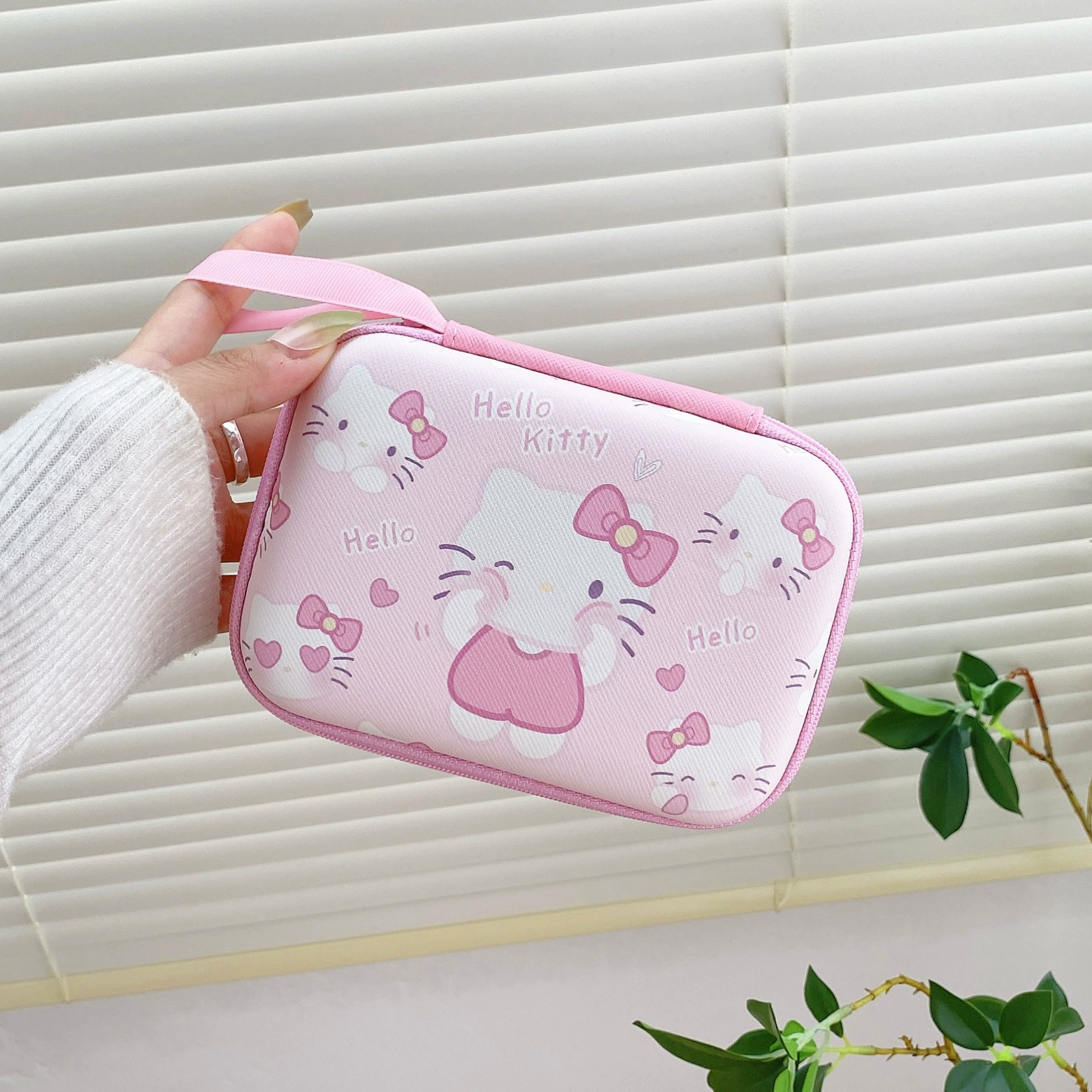 Cartoon rectangular cute headphones, big organizer bag, wallet, charger, storage box