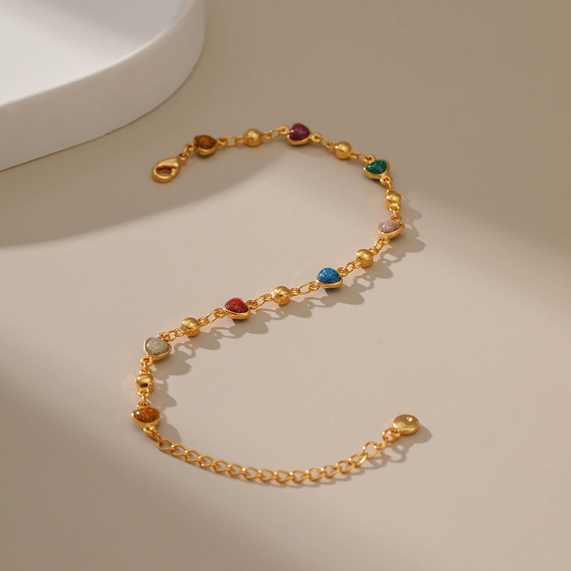 Fashion Heart Shape Copper Enamel Inlay Artificial Gemstones Bracelets 1 Piece