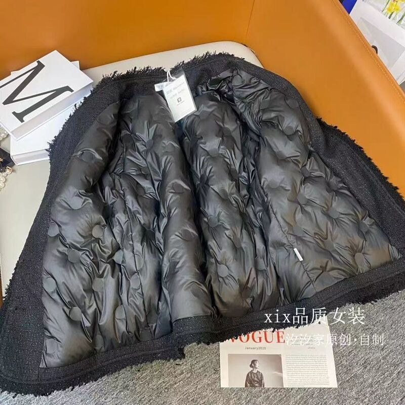 Black Chanel Style Down Jacket Women's Winter 2024 New Thickened Tassel White Duck Down Liner Wool Short Coat Women