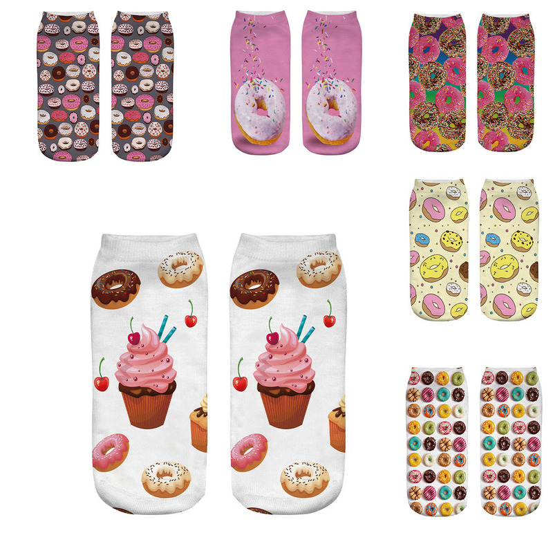 Foreign Trade French Fries, Burgers, Donuts 3D Printed Socks, Same Style as Aliexpress, Quirky Girls' Personality Short Socks, Funny Sweat-Absorbing