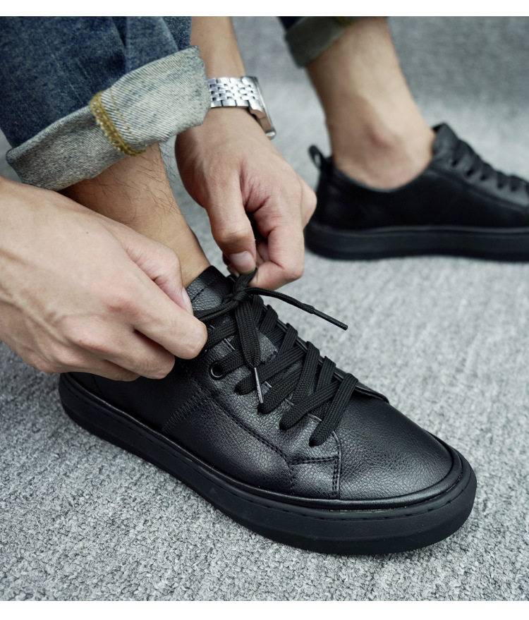 Giày sneaker nam da thật cổ thấp đế bằng, gót thấp 1-3 cm, dây buộc, phong cách thường ngày — Màu trắng 5202, Màu đen 5202 chi tiết 14