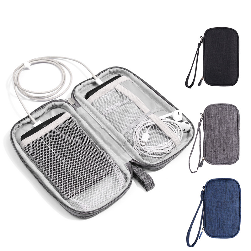 新款单双层多功能数码包数据线电子收纳包移动电源耳机整理手拿包