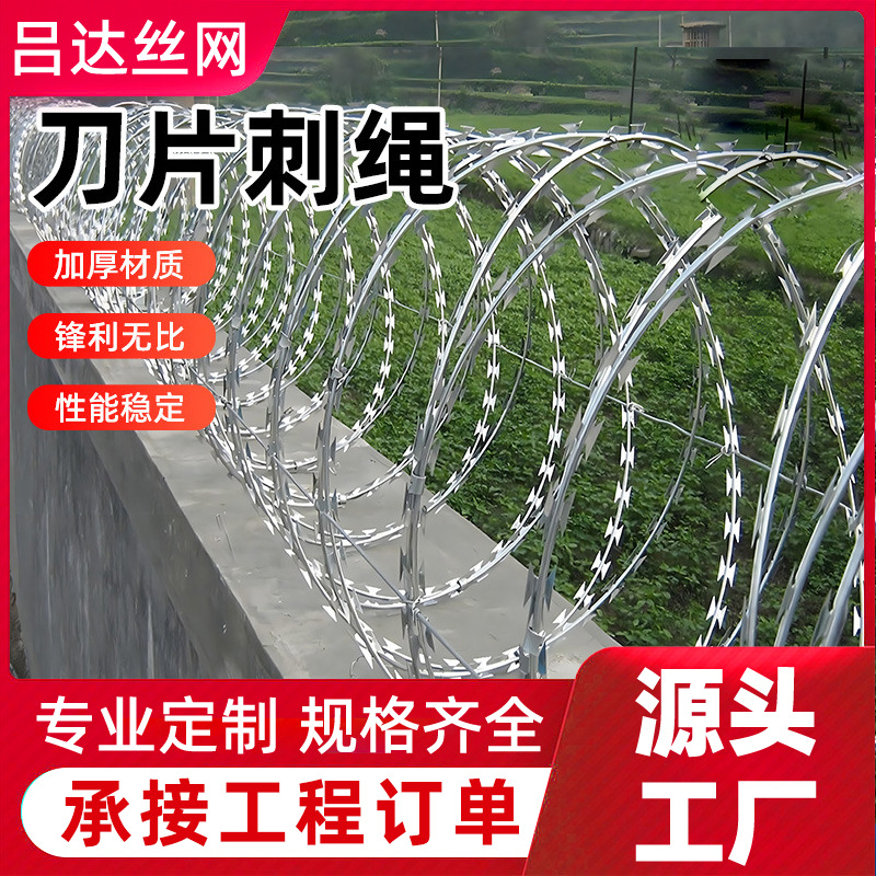 刀片刺绳监狱机场围墙防爬刺刀片刺网家用围墙防盗刺丝滚笼铁蒺藜