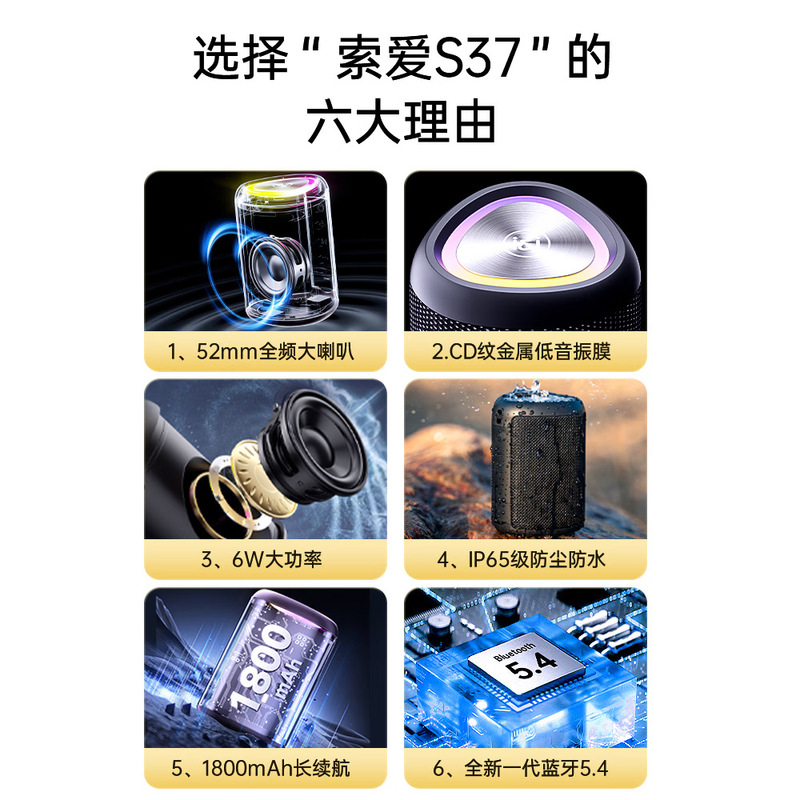 索愛S37 bluetoothスピーカーの新型無線携帯型屋外高音質音響家庭用車載サブウーファ|undefined