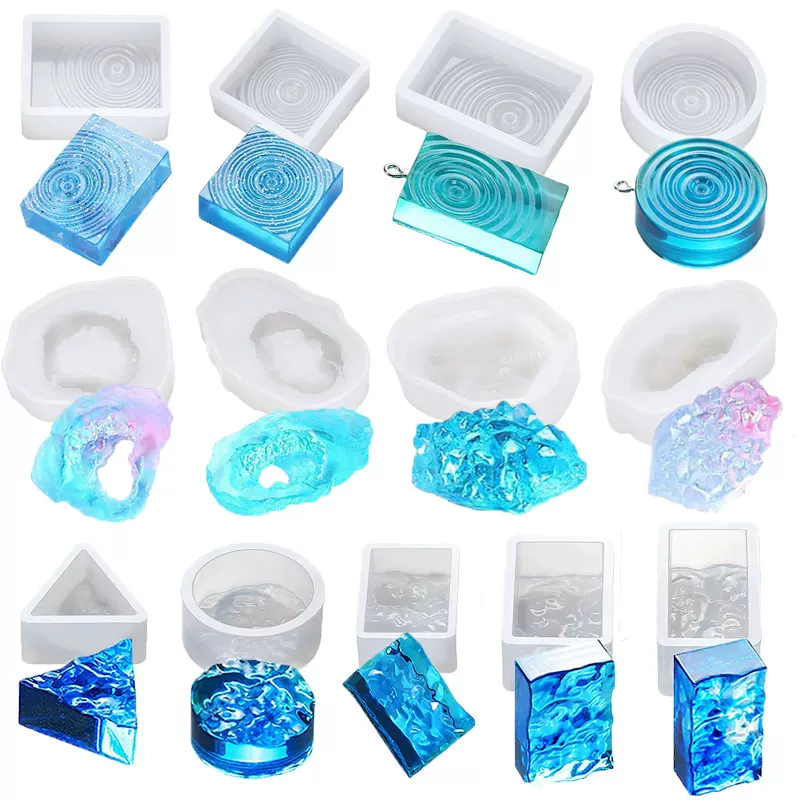水波纹海浪晶簇吊坠硅胶模具diy水晶滴胶项链饰品挂件厂家现货