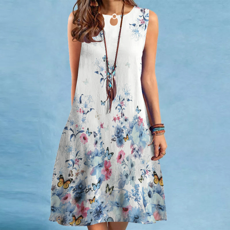 Women's Sleeveless Printed Maxi Dress With Large Hem For Summer_voghion.com