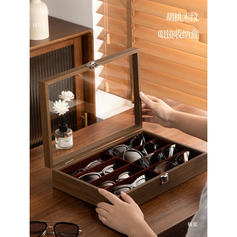 Glasses Case with Multiple Compartments, Skylight, Large Capacity, Storage for Myopia Glasses, Sunglasses, Dust-Proof Display Stand