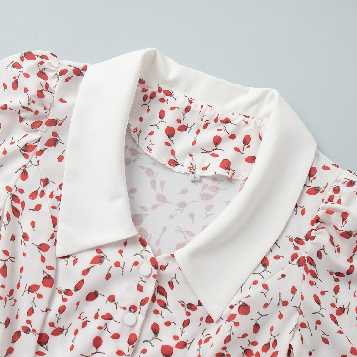 V-neck Printed Dress For Women, European And American Summer New Style, Bubble Sleeve Short Skirt_ecoleips.com