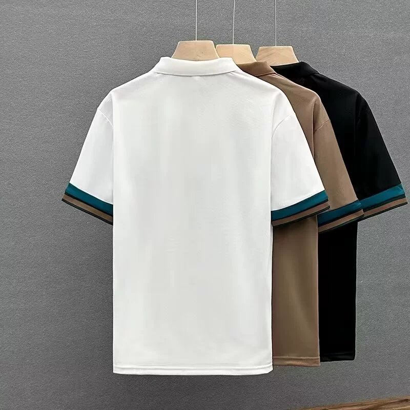 Модная летняя поло для отдыха - short sleeve, черно-белый/кофейный, размеры M-3XL
