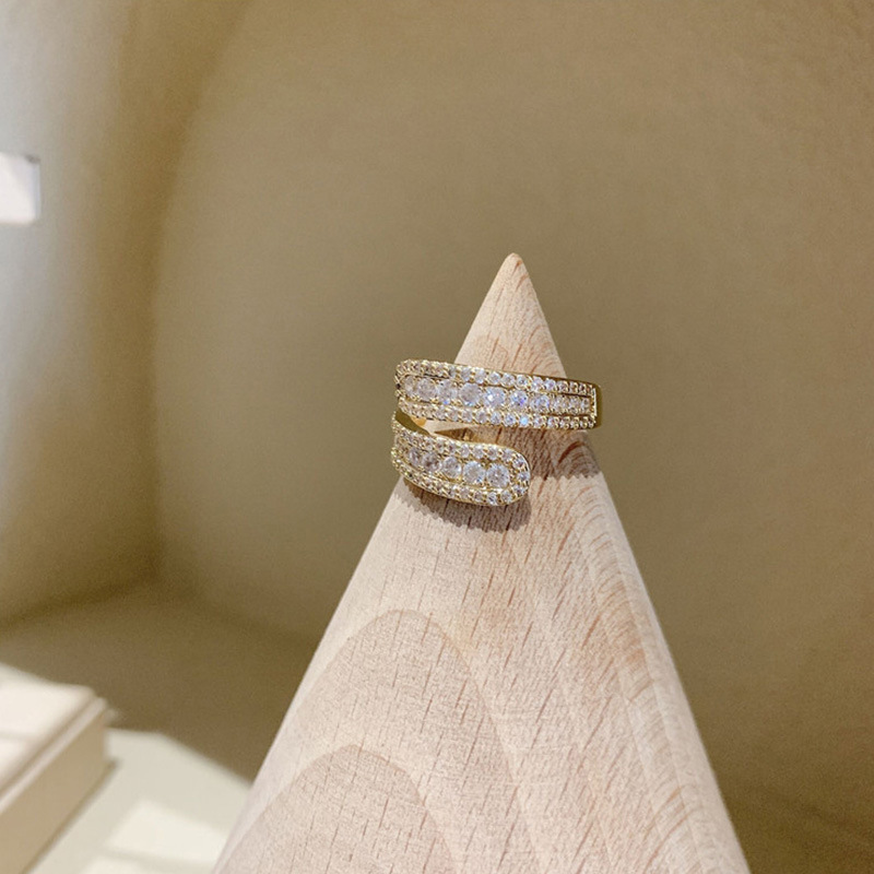 Korean Niche Open Ring Female Fashion Copper Micro Diamond Multi-layer Ring Female display picture 4