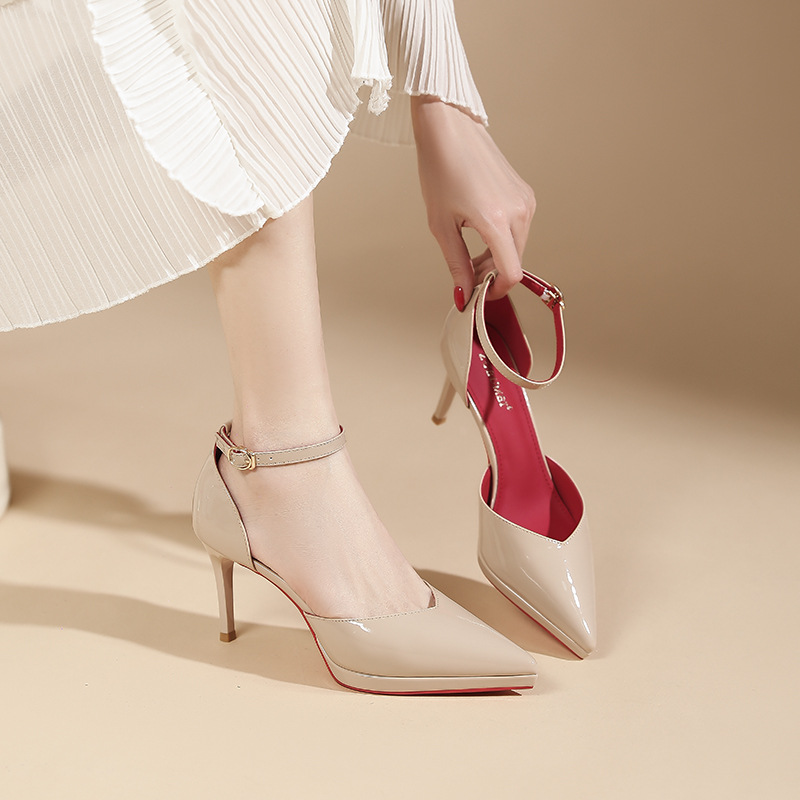 Sandal cao gót nữ mũi nhọn quai ngang gót 10 cm — Màu da-10cm