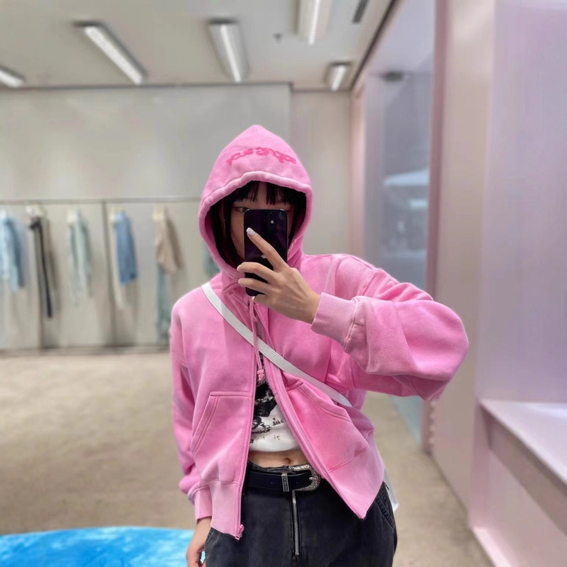 Foreign Trade Clearance ~ Brand Pink Zipper Cardigan Hooded Sweatshirt Jacket Women's Short Pocket Sports Hoodie Foreign Trade Clearance ~ Brand Pink Zipper Cardigan Hooded Sweatshirt Jacket Women's Short Pocket Sports Hoodie