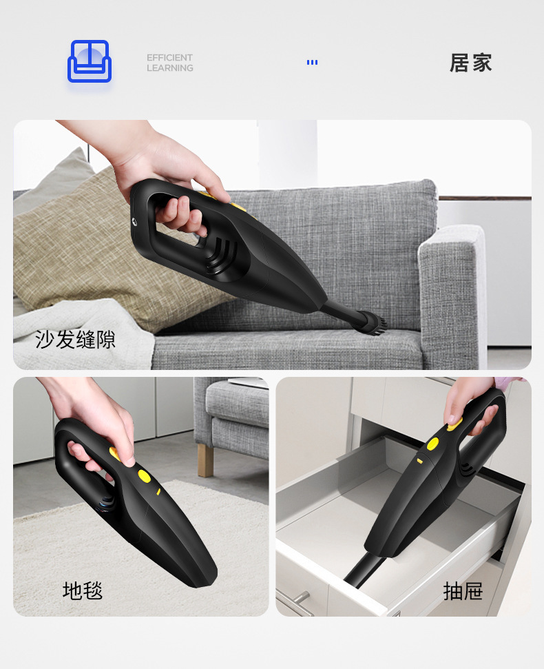 Handheld Car Vacuum Cleaner, High-Power Suction, Wireless Mini Rechargeable Cleaner for Car and Home Use