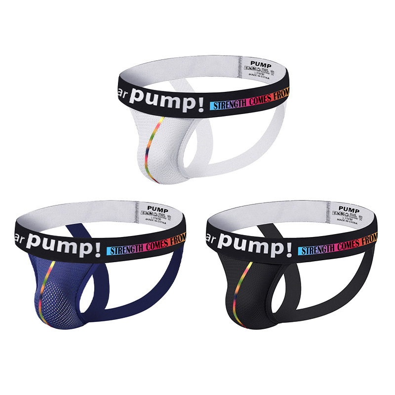 Cross-border PUMP men's thong sexy jockstrap low waist sexy double Ding G-string hip-lifting coquettish T pants