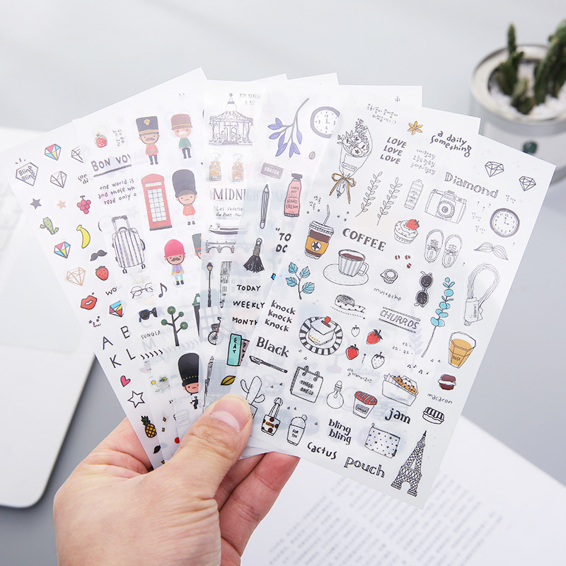 Fresh Watercolor Style Stickers, Travel Diary DIY Journal Photo Album Stickers, 6 Pieces, 20g
