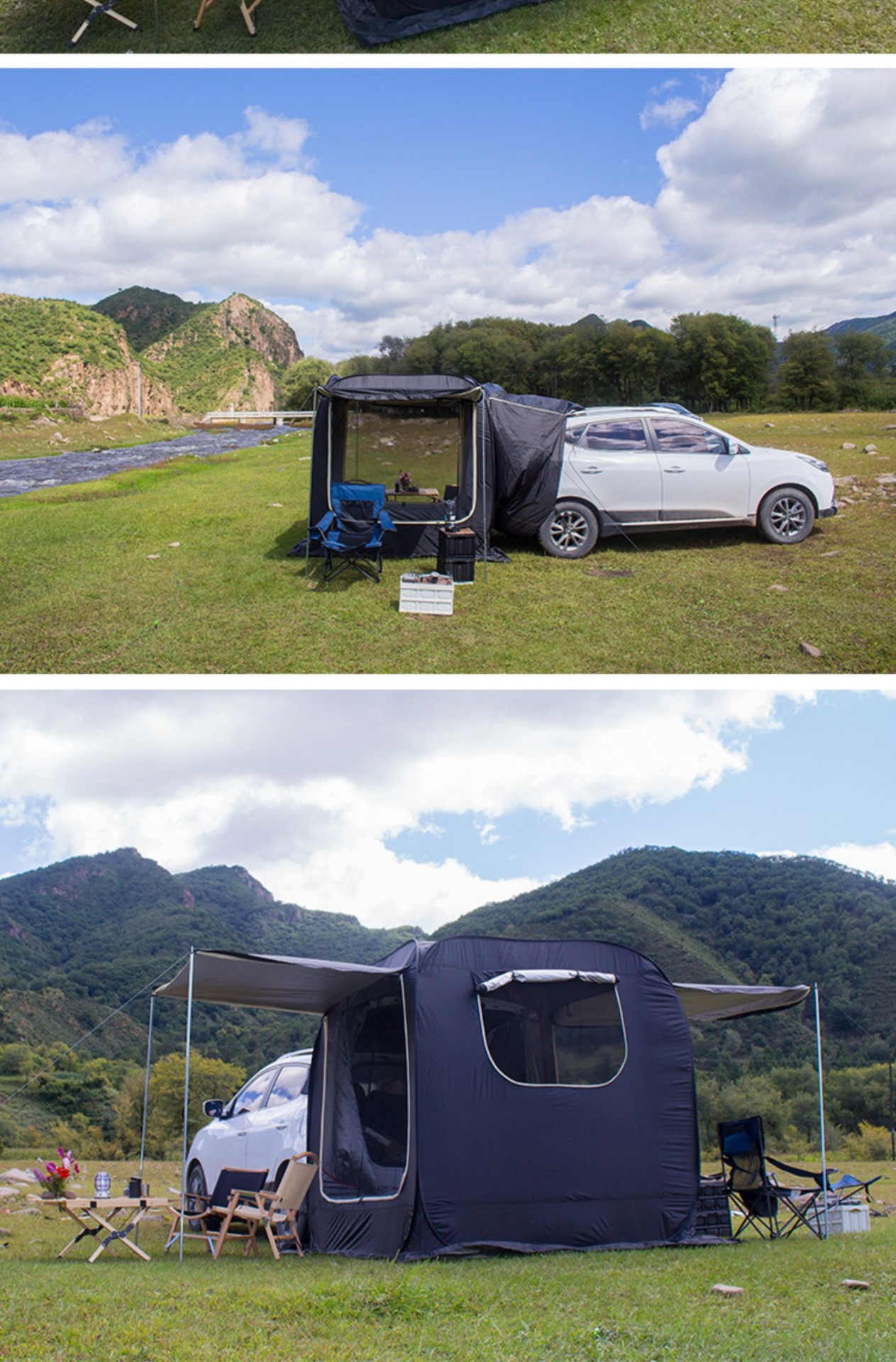 SUV rear automatic quick-open tent, outdoor double-layer canopy, extendable vehicle camping device