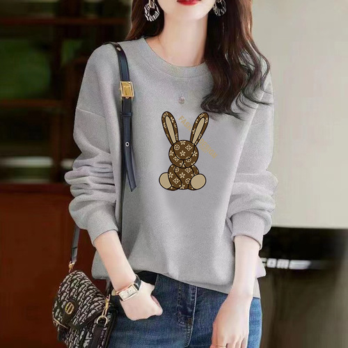 Round neck spring and autumn large size women's loose base shirt versatile new stylish medium length long sleeve top trendy
