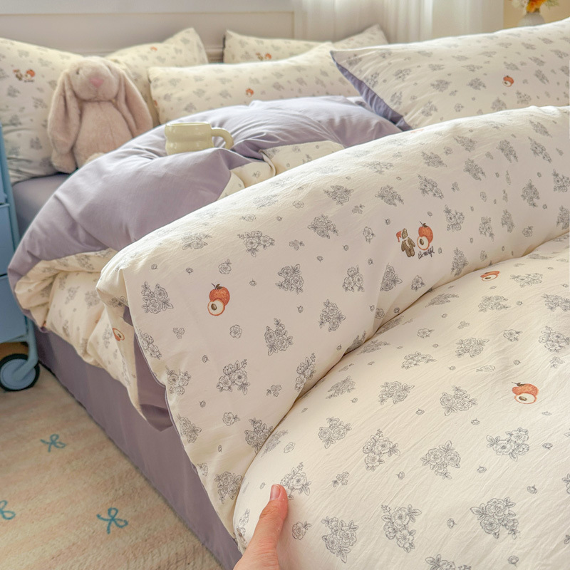 Cama de clase A ultra suave para madres y bebés con cuatro piezas de algodón puro desnudo para dormir sábanas de doble hilo cubierta dormitorio con tres y cuatro piezas