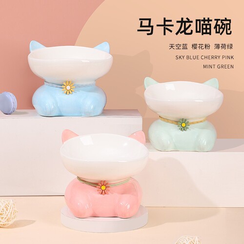 Ceramic High-Feet Cat Bowl Cat Food Bowl Pet Bowl Cat Food Bowl Water Bowl Neck Protecting Slanted Mouth Cat Bowl Ceramic Wholesale