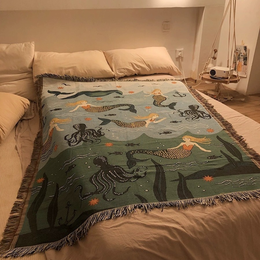 캐주얼 담요 니트 원사 염색 자카드 술 소파 타월 북유럽 낮잠 작은 커버 담요 에어컨 담요 다기능 커버