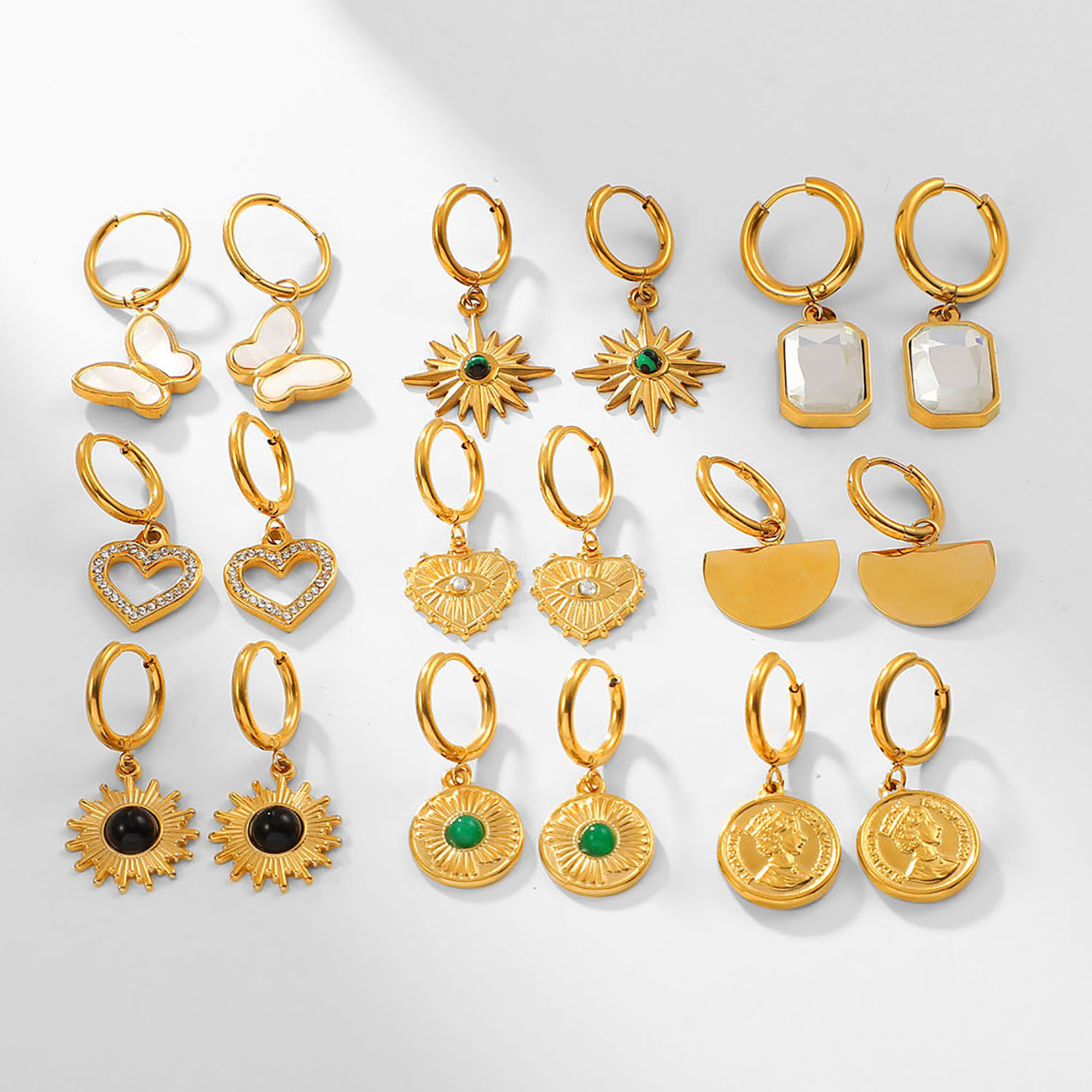 9g Weight Vacuum Plating Gold Plating Process Vintage Style Geometric Plating 304 Stainless Steel Zircon Earrings