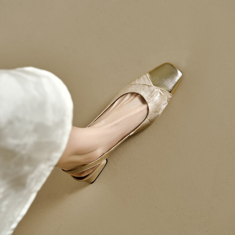 Sandal bít mũi nữ da bò phối màu gót thô 5 cm — Màu xanh lá, Màu mơ