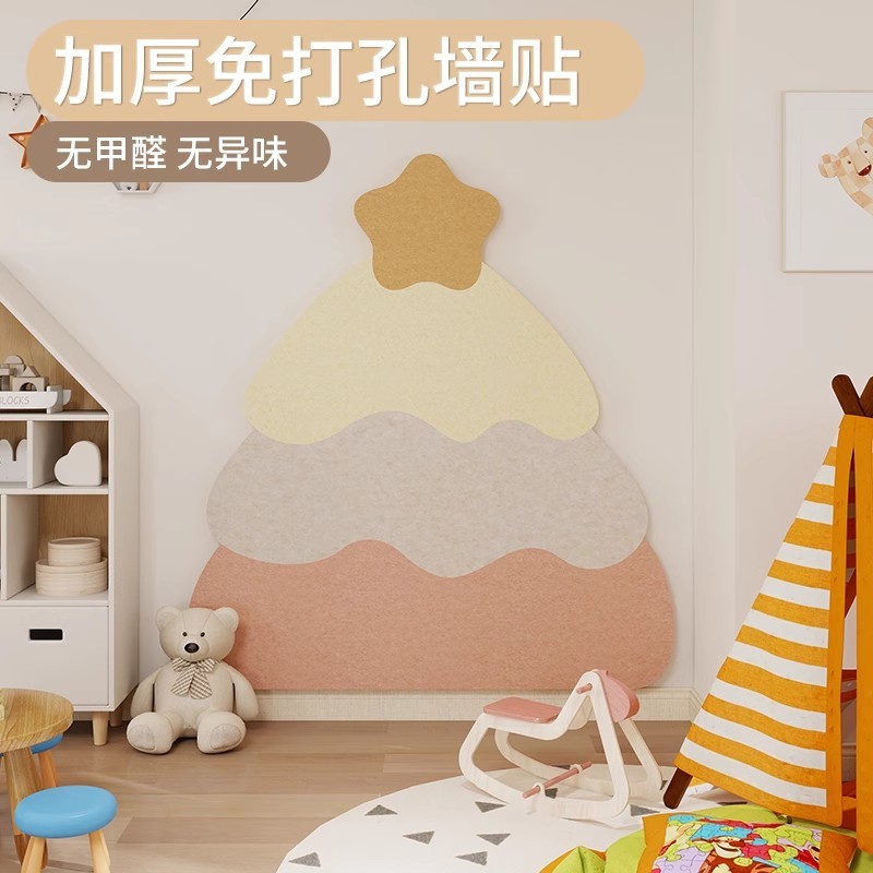 子供部屋の壁の装飾 3D 立体パンチフリーケーキツリー壁ステッカーフェルト写真壁写真ディスプレイビジョンボード|undefined