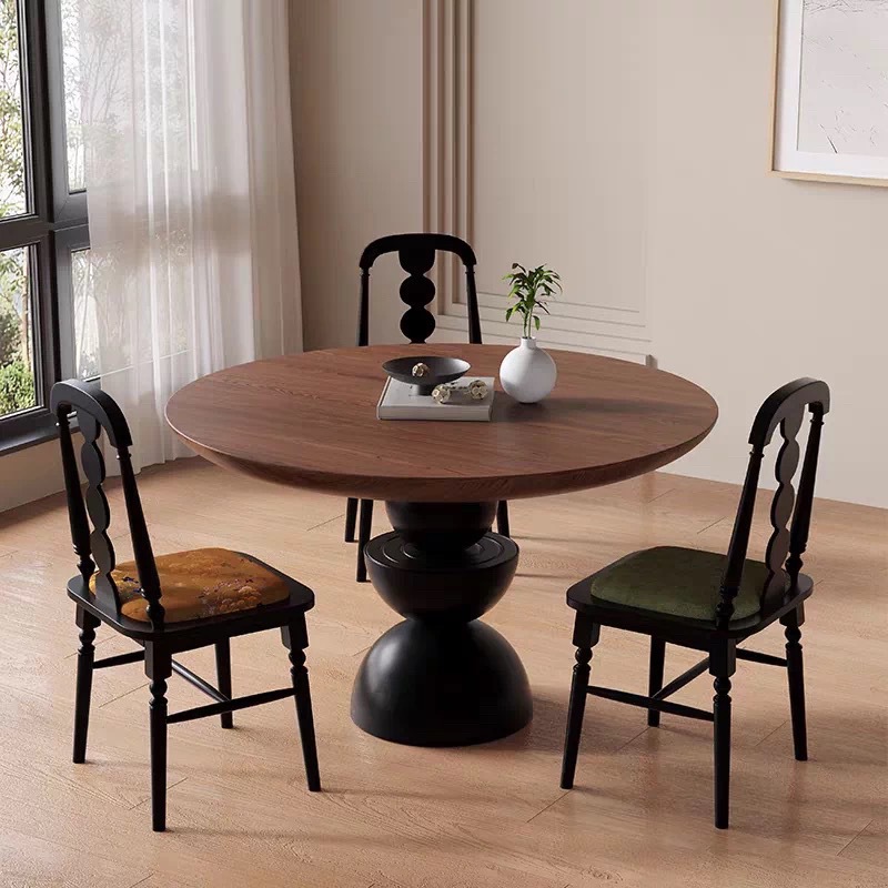 Retro Style Solid Wood Round Dining Table for Home, Hotel, Restaurant, Round Table, Living Room, Personalized Simple Creative Round Table