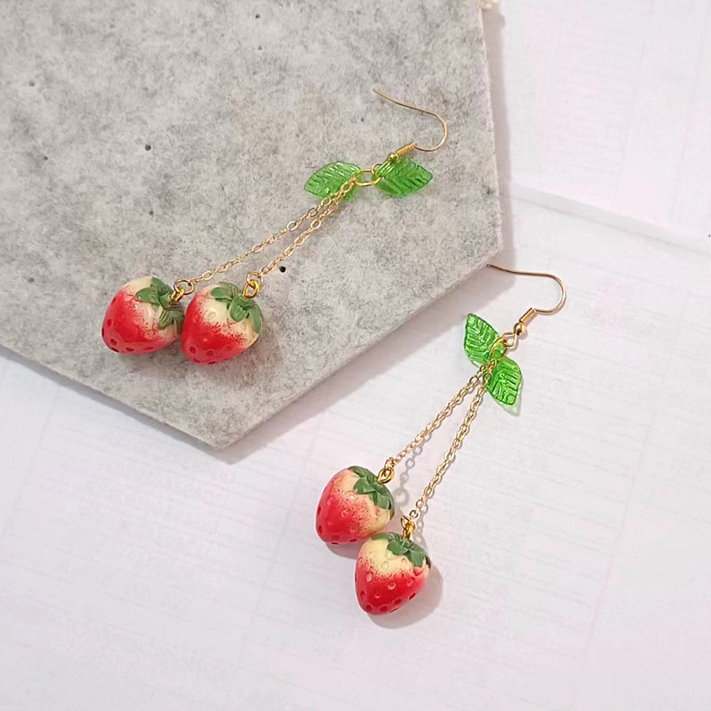 6g Weight Earrings, Necklace Classification 1 Piece, 1 Pair Quantity Daily, Street Occasion Resin Material Strawberry Pattern Women's Gender Fruit Design Cute, Sweet Style Cute Sweet Strawberry Resin Fruit Women's Earrings Necklace 1