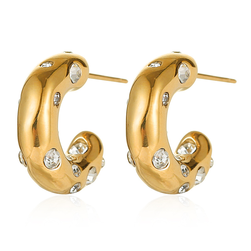 1 Pair Quantity Daily Occasion 1 Pair Fashion C Shape Plating Inlay 304 Stainless Steel Zircon 16K Gold Plated White Gold Plated Gold Plated Hoop Earrings
