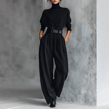 亚马逊独立站跨境新款气质通勤韩版弹力针织衫西裤女士休闲套装潮