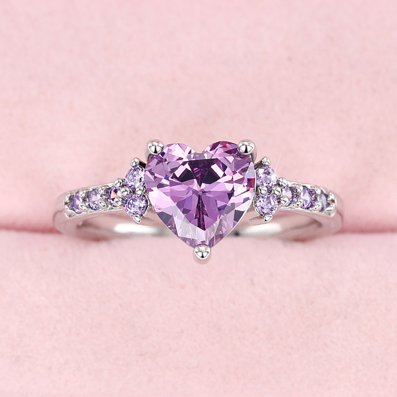 Huajie New Hot Love Ring Women's Fashion Wedding Noble and Elegant Heart-shaped Ring Bridal Proposal Ring