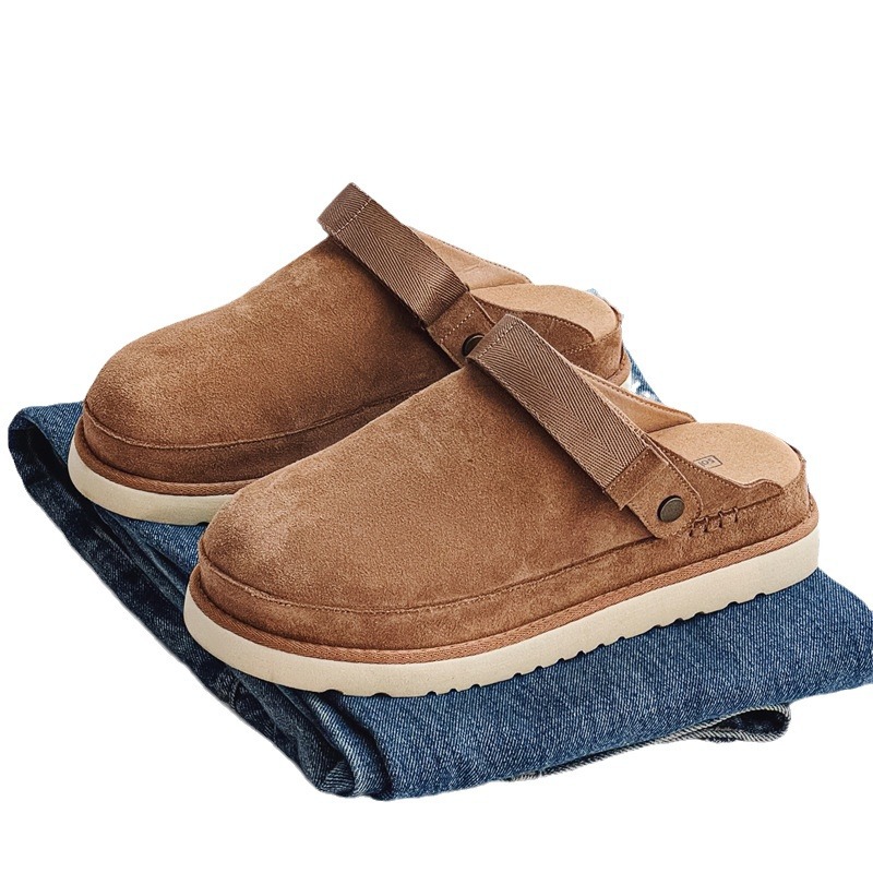 Halfhoge pantoffels voor dames, echt leer, ademend, dikke zool, veelzijdige pantoffels, lichtgewicht, hoogteverhogend, outdoorkleding, zomerse herenschoenen_voghion.com